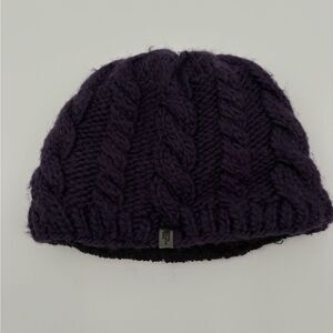 The north face | fuzzy purple cable knit beanie